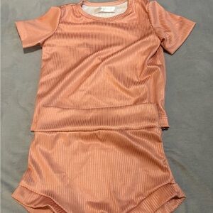 Kids Peach Matching Shorty Set